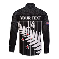 Custom New Zealand Silver Fern Cricket Long Sleeve Button Shirt Aotearoa Maori Go Black Cap LT14 - Polynesian Pride