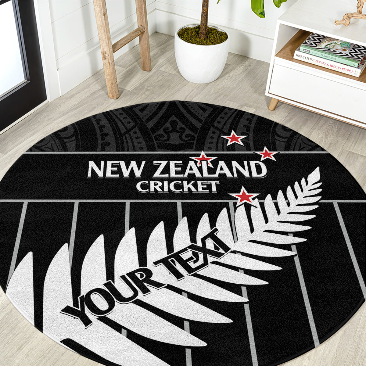 Custom New Zealand Silver Fern Cricket Round Carpet Aotearoa Maori Go Black Cap