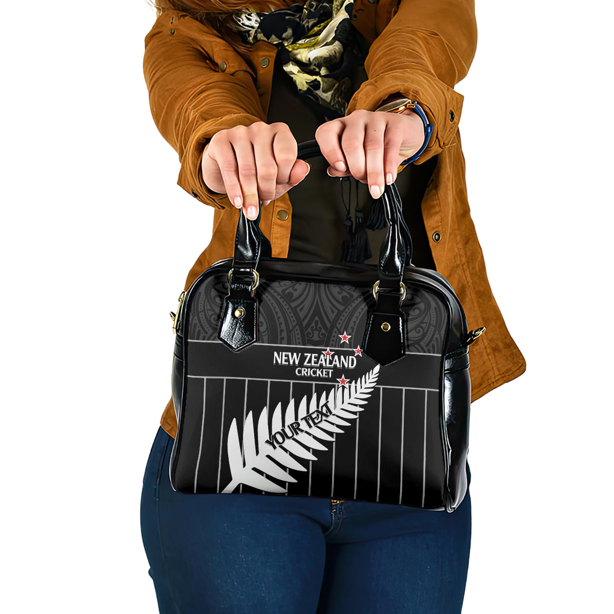 Custom New Zealand Silver Fern Cricket Shoulder Handbag Aotearoa Maori Go Black Cap