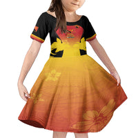 Custom Papua New Guinea Cricket Family Matching Short Sleeve Bodycon Dress and Hawaiian Shirt 2024 Go PNG LT14 Daughter's Dress Black - Polynesian Pride