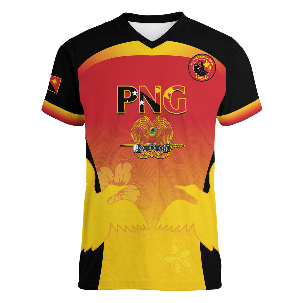 Custom Papua New Guinea Cricket Women V-Neck T-Shirt 2024 Go PNG