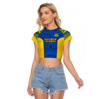 Personalised Solomon Islands Rugby Raglan Cropped T Shirt Pacific Go Solies LT14 Female Blue - Polynesian Pride