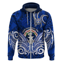 Custom Independence Day CNMI Hoodie Northern Mariana Islands Tribal Tattoo Pattern LT14 Zip Hoodie Blue - Polynesian Pride