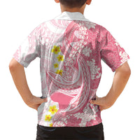 Pink Hawaii Shark Tattoo Family Matching Off The Shoulder Long Sleeve Dress and Hawaiian Shirt Puakenikeni Lei Plumeria Polynesian Pattern LT14 - Polynesian Pride