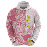 Pink Hawaii Shark Tattoo Hoodie Puakenikeni Lei Plumeria Polynesian Pattern LT14 - Polynesian Pride