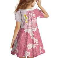 Pink Hawaii Shark Tattoo Kid Short Sleeve Dress Puakenikeni Lei Plumeria Polynesian Pattern LT14 - Polynesian Pride