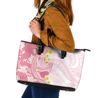 Pink Hawaii Shark Tattoo Leather Tote Bag Puakenikeni Lei Plumeria Polynesian Pattern LT14 Pink - Polynesian Pride