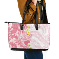 Pink Hawaii Shark Tattoo Leather Tote Bag Puakenikeni Lei Plumeria Polynesian Pattern LT14 - Polynesian Pride