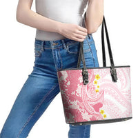 Pink Hawaii Shark Tattoo Leather Tote Bag Puakenikeni Lei Plumeria Polynesian Pattern LT14 - Polynesian Pride