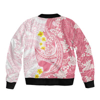 Pink Hawaii Shark Tattoo Sleeve Zip Bomber Jacket Puakenikeni Lei Plumeria Polynesian Pattern LT14 - Polynesian Pride
