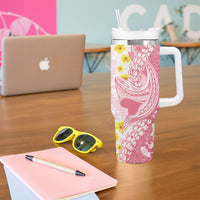 Pink Hawaii Shark Tattoo Tumbler With Handle Puakenikeni Lei Plumeria Polynesian Pattern LT14 - Polynesian Pride