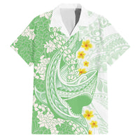 Green Hawaii Shark Tattoo Family Matching Off The Shoulder Long Sleeve Dress and Hawaiian Shirt Puakenikeni Lei Plumeria Polynesian Pattern LT14 Dad's Shirt - Short Sleeve Green - Polynesian Pride