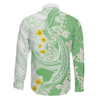Green Hawaii Shark Tattoo Family Matching Summer Maxi Dress and Hawaiian Shirt Puakenikeni Lei Plumeria Polynesian Pattern LT14 - Polynesian Pride