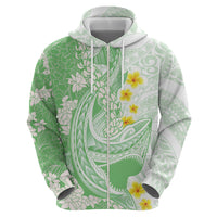 Green Hawaii Shark Tattoo Hoodie Puakenikeni Lei Plumeria Polynesian Pattern LT14 - Polynesian Pride
