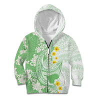 Green Hawaii Shark Tattoo Kid Hoodie Puakenikeni Lei Plumeria Polynesian Pattern LT14 Zip Hoodie Green - Polynesian Pride