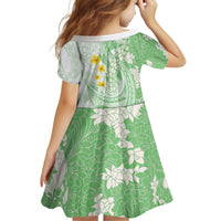 Green Hawaii Shark Tattoo Kid Short Sleeve Dress Puakenikeni Lei Plumeria Polynesian Pattern LT14 - Polynesian Pride