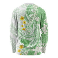 Green Hawaii Shark Tattoo Long Sleeve Shirt Puakenikeni Lei Plumeria Polynesian Pattern LT14 - Polynesian Pride