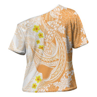 Orange Hawaii Shark Tattoo Cross Shoulder Shirt Puakenikeni Lei Plumeria Polynesian Pattern LT14 - Polynesian Pride