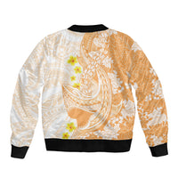 Orange Hawaii Shark Tattoo Sleeve Zip Bomber Jacket Puakenikeni Lei Plumeria Polynesian Pattern LT14 - Polynesian Pride