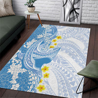 Blue Hawaii Shark Tattoo Area Rug Puakenikeni Lei Plumeria Polynesian Pattern LT14 Blue - Polynesian Pride