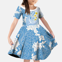 Blue Hawaii Shark Tattoo Family Matching Tank Maxi Dress and Hawaiian Shirt Puakenikeni Lei Plumeria Polynesian Pattern LT14 Daughter's Dress Blue - Polynesian Pride