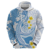 Blue Hawaii Shark Tattoo Zip Hoodie Puakenikeni Lei Plumeria Polynesian Pattern LT14 - Polynesian Pride