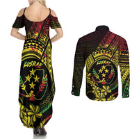 Reggae Kosrae Liberation Day Couples Matching Summer Maxi Dress and Long Sleeve Button Shirt September 8 Polynesian Tattoo - Polynesian Pride