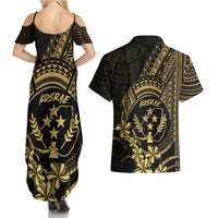 Gold Kosrae Liberation Day Couples Matching Summer Maxi Dress and Hawaiian Shirt September 8 Polynesian Tattoo - Polynesian Pride