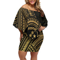 Gold Kosrae Liberation Day Family Matching Off Shoulder Short Dress and Hawaiian Shirt September 8 Polynesian Tattoo - Polynesian Pride