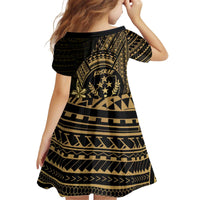 Gold Kosrae Liberation Day Kid Short Sleeve Dress September 8 Polynesian Tattoo - Polynesian Pride