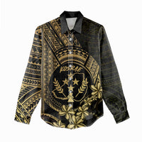 Gold Kosrae Liberation Day Women Casual Shirt September 8 Polynesian Tattoo - Polynesian Pride