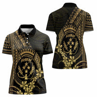 Gold Kosrae Liberation Day Women Polo Shirt September 8 Polynesian Tattoo - Polynesian Pride