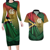 Personalised Long Live Vanuatu Independence Day Couples Matching Long Sleeve Bodycon Dress and Hawaiian Shirt 46th Anniversary Woven Pattern LT14 Reggae - Polynesian Pride