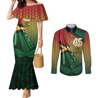 Personalised Long Live Vanuatu Independence Day Couples Matching Mermaid Dress and Long Sleeve Button Shirt 45th Anniversary Woven Pattern - Polynesian Pride