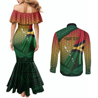 Personalised Long Live Vanuatu Independence Day Couples Matching Mermaid Dress and Long Sleeve Button Shirt 46th Anniversary Woven Pattern LT14 - Polynesian Pride