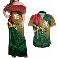 Personalised Long Live Vanuatu Independence Day Couples Matching Off Shoulder Maxi Dress and Hawaiian Shirt 46th Anniversary Woven Pattern LT14 Reggae - Polynesian Pride
