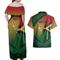 Personalised Long Live Vanuatu Independence Day Couples Matching Off Shoulder Maxi Dress and Hawaiian Shirt 46th Anniversary Woven Pattern LT14 - Polynesian Pride