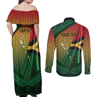 Personalised Long Live Vanuatu Independence Day Couples Matching Off Shoulder Maxi Dress and Long Sleeve Button Shirt 46th Anniversary Woven Pattern LT14 - Polynesian Pride