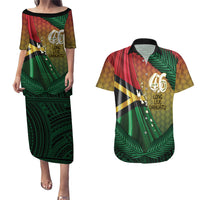 Personalised Long Live Vanuatu Independence Day Couples Matching Puletasi and Hawaiian Shirt 46th Anniversary Woven Pattern LT14 Reggae - Polynesian Pride