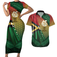 Personalised Long Live Vanuatu Independence Day Couples Matching Short Sleeve Bodycon Dress and Hawaiian Shirt 45th Anniversary Woven Pattern - Polynesian Pride