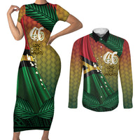 Personalised Long Live Vanuatu Independence Day Couples Matching Short Sleeve Bodycon Dress and Long Sleeve Button Shirt 46th Anniversary Woven Pattern LT14 Reggae - Polynesian Pride