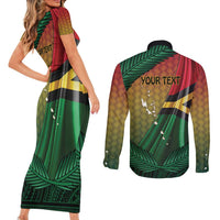 Personalised Long Live Vanuatu Independence Day Couples Matching Short Sleeve Bodycon Dress and Long Sleeve Button Shirt 45th Anniversary Woven Pattern - Polynesian Pride