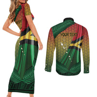 Personalised Long Live Vanuatu Independence Day Couples Matching Short Sleeve Bodycon Dress and Long Sleeve Button Shirt 46th Anniversary Woven Pattern LT14 - Polynesian Pride
