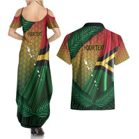Personalised Long Live Vanuatu Independence Day Couples Matching Summer Maxi Dress and Hawaiian Shirt 45th Anniversary Woven Pattern - Polynesian Pride