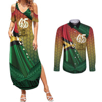Personalised Long Live Vanuatu Independence Day Couples Matching Summer Maxi Dress and Long Sleeve Button Shirt 45th Anniversary Woven Pattern - Polynesian Pride