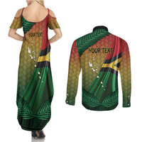 Personalised Long Live Vanuatu Independence Day Couples Matching Summer Maxi Dress and Long Sleeve Button Shirt 46th Anniversary Woven Pattern LT14 - Polynesian Pride
