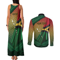 Personalised Long Live Vanuatu Independence Day Couples Matching Tank Maxi Dress and Long Sleeve Button Shirt 46th Anniversary Woven Pattern LT14 - Polynesian Pride