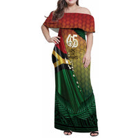 Personalised Long Live Vanuatu Independence Day Family Matching Off Shoulder Maxi Dress and Hawaiian Shirt 45th Anniversary Woven Pattern - Polynesian Pride
