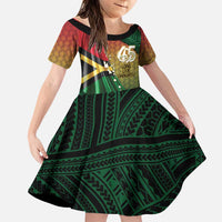 Personalised Long Live Vanuatu Independence Day Family Matching Puletasi and Hawaiian Shirt 46th Anniversary Woven Pattern LT14 Daughter's Dress Reggae - Polynesian Pride