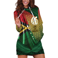 Personalised Long Live Vanuatu Independence Day Hoodie Dress 46th Anniversary Woven Pattern LT14 Reggae - Polynesian Pride